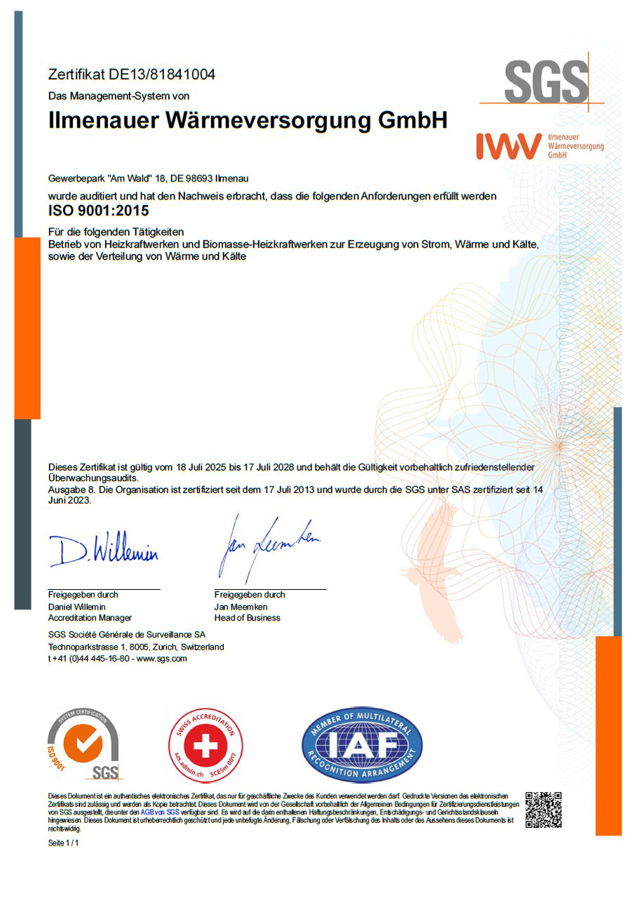 IWV Ilmenauer Wärmeversorgung GmbH - Zertifizierung