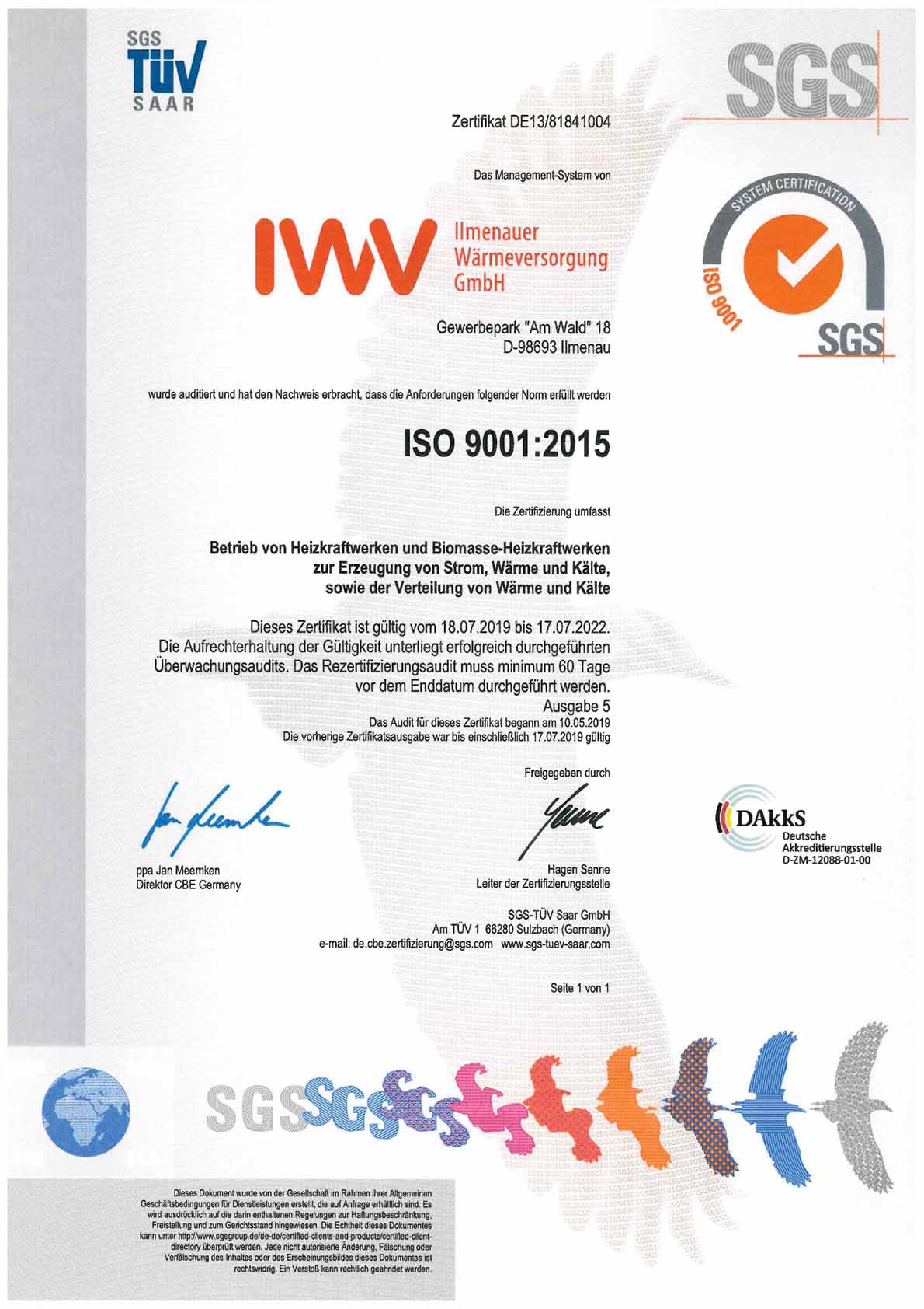 IWV Ilmenauer Wärmeversorgung GmbH - Zertifizierung